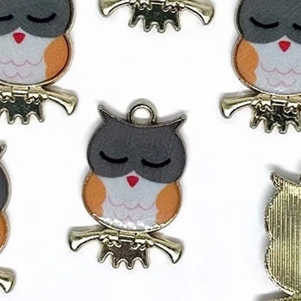 6pcs Beads for Jewelry Making Orange Grey Enamel Owl Charms #18326 - Picture 3 of 5